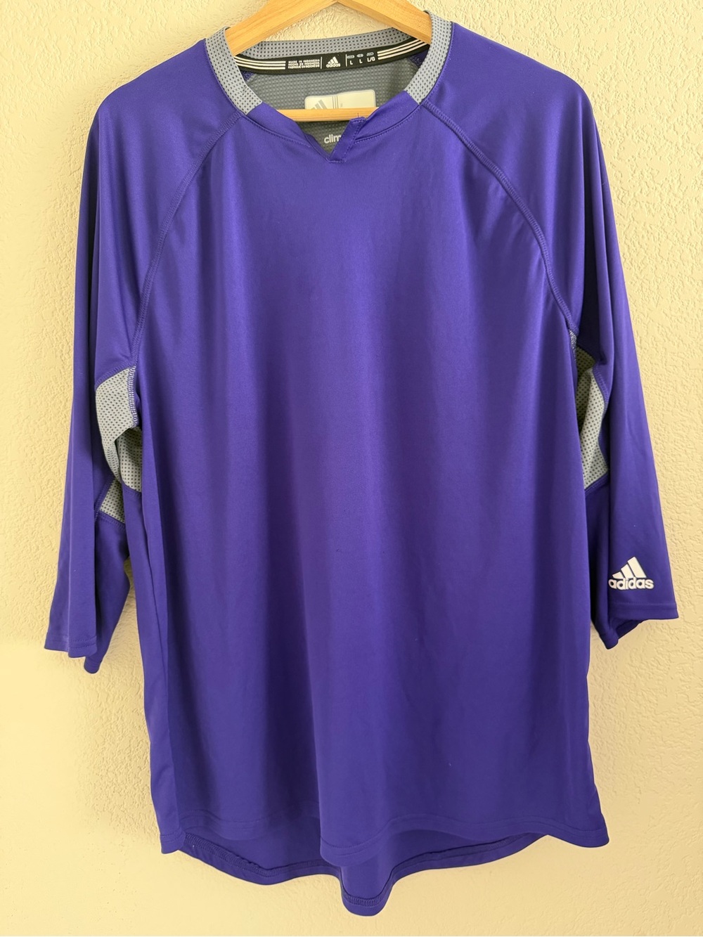 Adidas Climalite 3/4 Sleeve Athletic Shirt - Purple & Grey Colorblock - Men's L